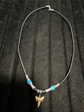 L👀K 3 for $10 Black Cord Necklace with Blue Accents and Tooth Pendant